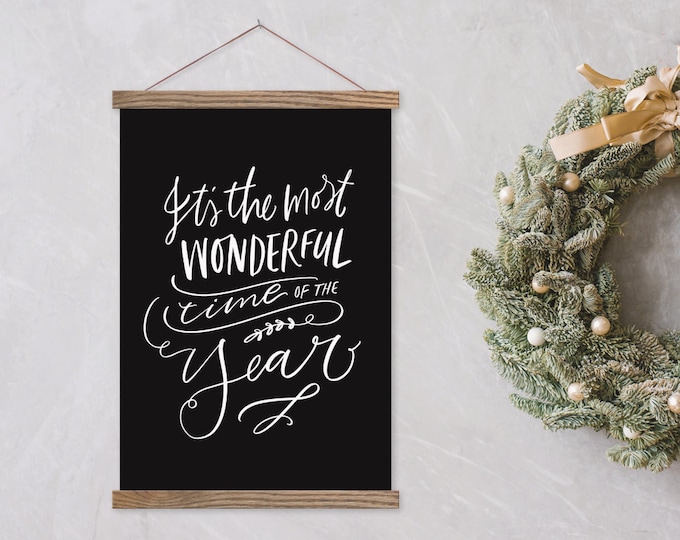 It's the Most Wonderful Time of The Year - Black Canvas Christmas Print