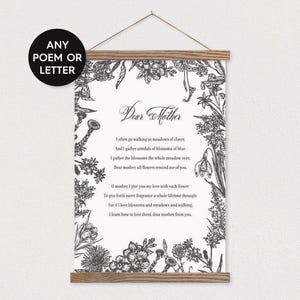 Poema de querida madre o cualquier poema o carta - Lienzo personalizado con marco de póster de madera - Cualquier palabra o imagen