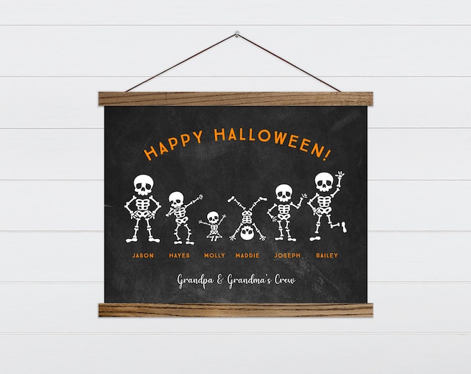 Large Skeleton Family Halloween Farmhouse Sign - We're dying to see you!