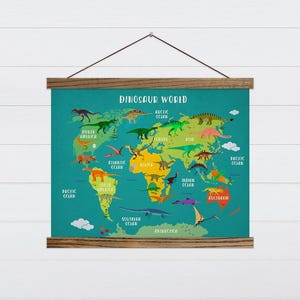 Dinosaurier Weltkarte Wandkunst - Kinderzimmer Wandkunst - Dinosaurier Wandbehang