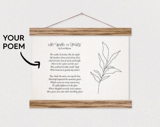 Custom Poem Hanging Canvas - Delicate Leaf Drawing - Unique Wall Decor ART-pix