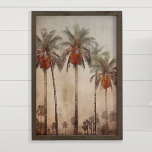 Vintage Palm Trees - Tropical Canvas Art - Wood Framed Decor