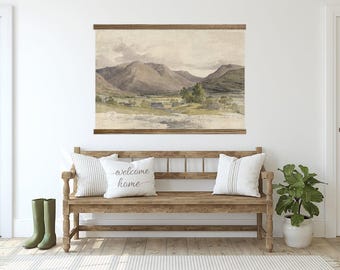 Extra Large Wall Art - Rural Farm Watercolor - Framed Canvas Large Wall Art - XL