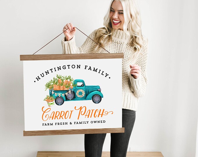 Custom Carrot Easter Sign with Family Name - Canvas & Wood Hanging Frame