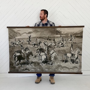 Vintage Horse Abstract Painting - Black and White - Unique Large Wall Art - Horse Trail Ride