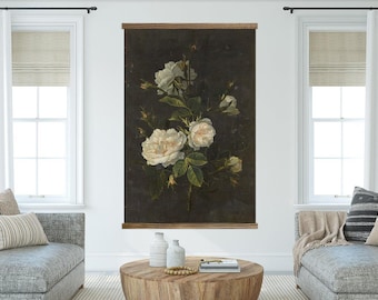 Living Room Large Canvas Wall Art - Dark Vintage Rose - XL