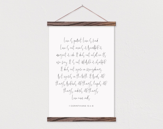 Love is Patient Bible Verse Canvas Print with Wood Poster Hanger