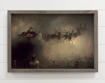 Santa Sleigh Christmas Night - Vintage Santa Canvas Art