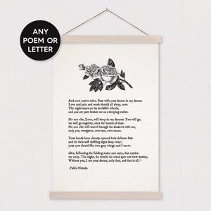 Custom Love Letter Canvas Print with Rose Details- Wood Poster Hanger- Flat Canvas-Gift Pix for Her- Hanger Frames- Custom Love Letter