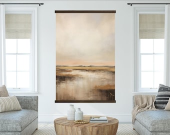 Earthy Beige Aesthetic Decor - Horizon Modern Landscape Warm Toned Wall Art - XL