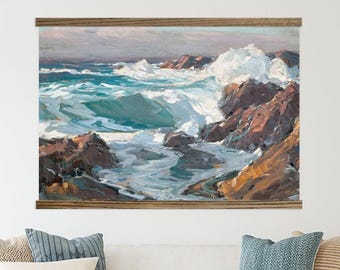 Oceaanschildering - canvas muurkunst woonkamer - Californië zeegezicht - XL