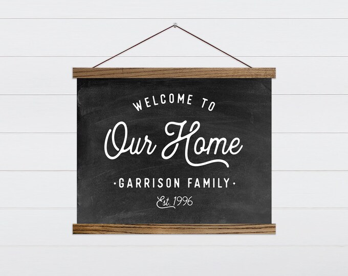 Custom Retro Our Home Welcome Wall Hanging - Custom Home Welcome Sign - Chalkboard Styled Farmhouse Welcome Sign