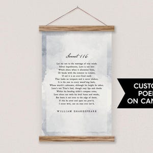 Panneau suspendu - exemple de poème de William Shakespeare - toile suspendue - fond aquarelle brouillard - élégant et sophistiqué