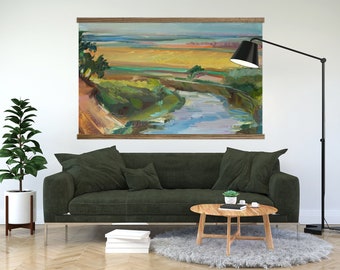 Living Room Large Canvas Wall Art - River Abstract Painting