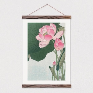 Chinese Lotus Blossom with Modern Scroll Frame