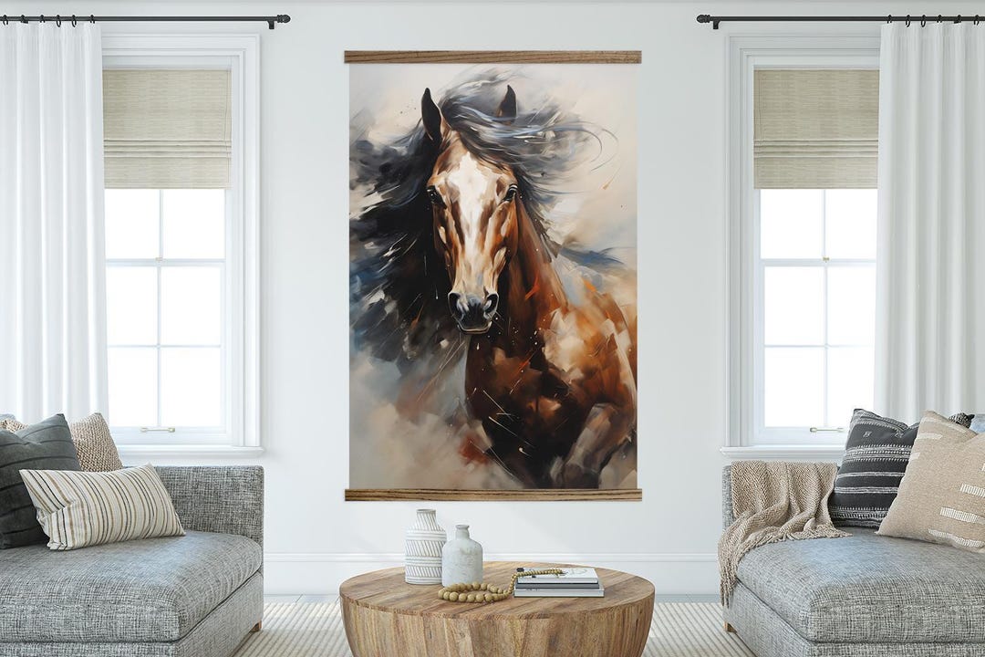 Extra Large Wall Art | Equestrian Horse Painting Hanging Canvas Framed ...