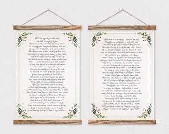 Era la noche antes de Navidad - Juego de 2 pósteres de lienzo con marco de madera para colgar - Decoración navideña - Regalo de Navidad - Nochebuena - panel