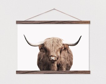 Yak Canvas Print with Wood Magnetic Poster Hanger-magnetic self assembly- Poster Hanger A1- Yak Art Print- Cow- Modern Farmhouse Decor ART