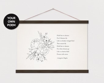 Custom Poem Gift with Peony Flower Drawing Canvas with Hanger Frames - Any Pix or Text ART