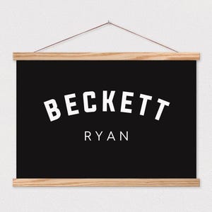 Custom Name Flag - Bold Name with Black Background Baby Name or Kid&#39;s Name - Printed Canvas Hanger Frame ART