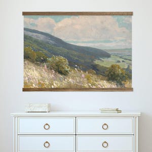 Large Landscape Wall Art - Spring Mountain Slope Vintage Painting on Large Framed Wall Mural - XL