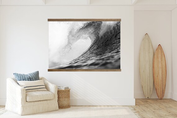 Big Waves Large Hanging Canvas Tapestry With Wood Frame Etsy