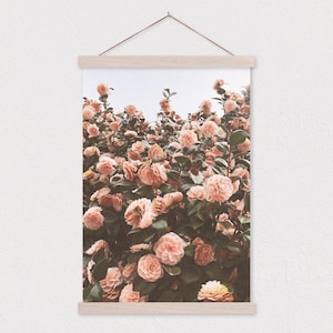 Wooden Poster Hanger-Sweet Camellia Canvas Print with Wood Poster Hanger-Farmhouse Floral- Flat Canvas-Gift for her-Snap Frame