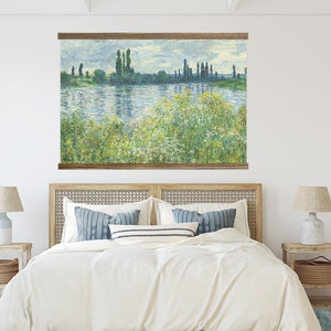 Banks of Seine Monet Painting Large Hanging Canvas With Wood - Etsy