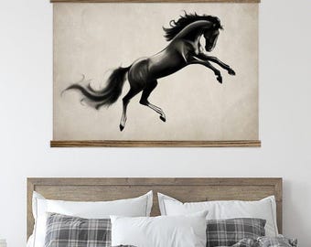 Horse Wall Art - Black Stallion Big Wall Decor - Horse Painting Print - XL