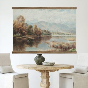 Vintage Wall Tapestry - Dining Room Large Wall Canvas - Scenic Fall Lake