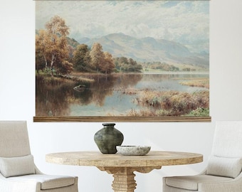 Vintage Wall Tapestry - Dining Room Large Wall Canvas - Scenic Fall Lake - XL