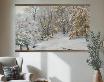 Canvaskunst grijze en witte boom landschap - Winterdag - muurkunst groot besneeuwd bos - XL