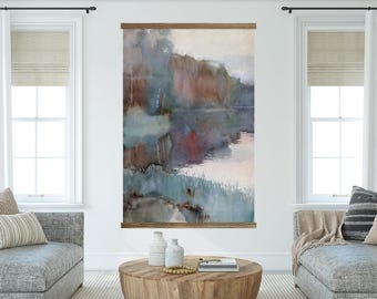 Abstract Impressionism - Extra Large Wall Art-  Abstract Seashore- Watercolor Canvas Wall Hanging - XL