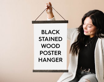 Black Stained Wood Picture Hanger - Choose from 6 Stain Colors - Solid Oak Magnetic Poster Frame