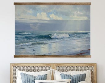 Blue and Gray Wall Art - Coastal Wall Art - Rhode Island Waves - Beach House Decor - Framed Nature Art - XL