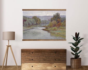 Home Office Large Canvas Wall Art - River View Painting - XL