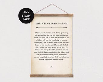 Custom Story Page Canvas Print in Portrait with Wood Poster Hanger- Custom Print- Storybook Page-Book Page- Velveteen Rabbit- pix