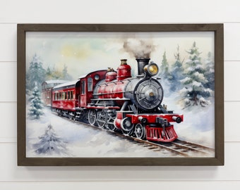 Polar Express Painting - Holiday Canvas Art - Wood Framed