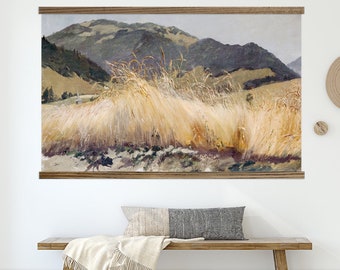 Big Paintings for Living Room - Rye Field - Framed Nature Decor - Ranch House Canvas Art