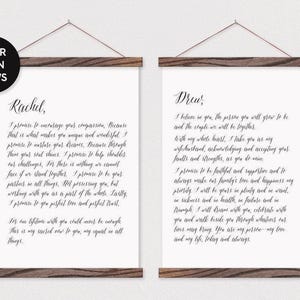 Anniversary Gift- Wedding Vows Art- Set of 2 Wall Art- Wedding Vows Wood- Wedding Vows- Wedding Vows Pix Framed- Wooden Poster Hanger-panel