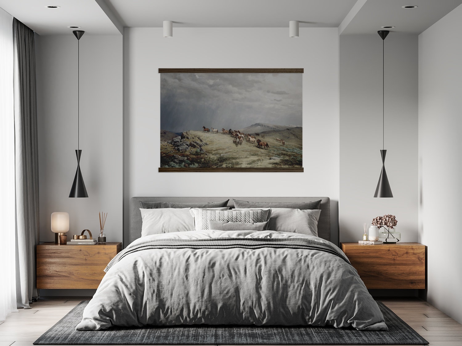 HUGE Hanging Canvas Tapestry- Wild Horses in Storm- Bedroom Wall Art