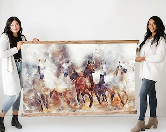 Modern Horse Painting- Horse Wall Art- Canvas Wall Art- Large Fireplace Artwork- Soft Colors Wall Art- Large Canvas with Wood Frame - XL