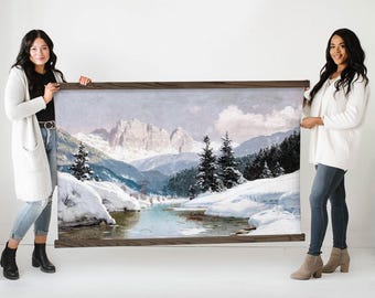 Large Mountain Wall Art - Winter Dolomites Mountains - Winter Mountain Canvas Art - XL