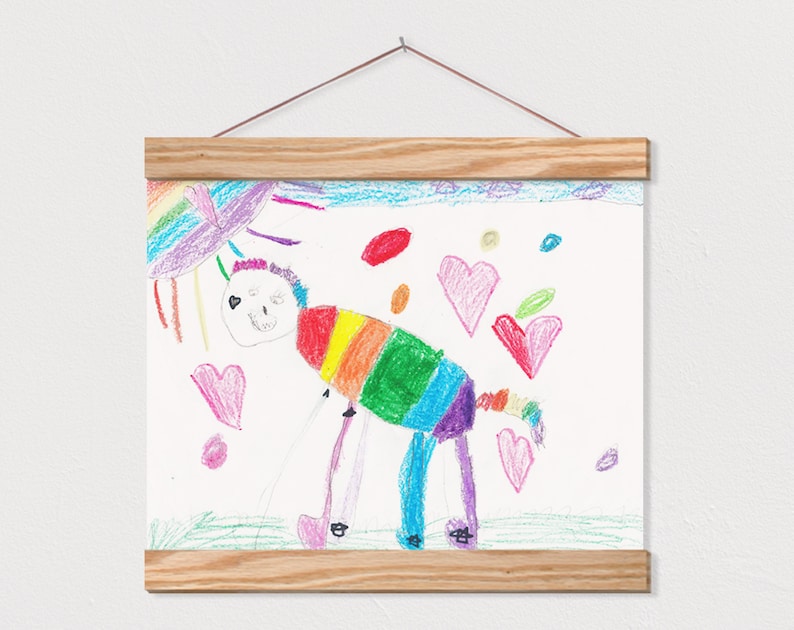 Hanger frame is a way to display kids artwork