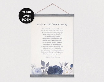 Custom Poem with Blue Roses Art Print on Canvas with Any Text or Pix Hanger Frames