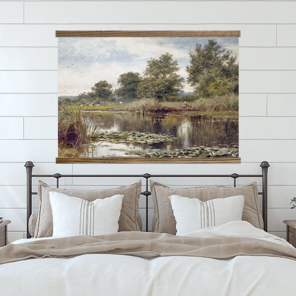 Wall Painting Landscape - Bedroom Wall Art - Water Lilies Pond - Nature Canvas Art - Framed Farmhouse Art - XL