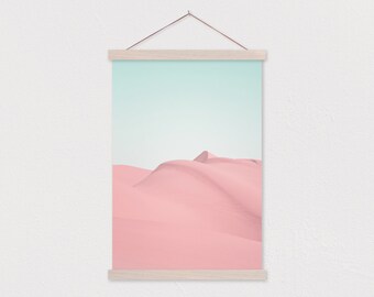 25 inch Poster Hanger- Pink Sand Dunes Canvas Print with Wood Magnetic Poster Hanger-Farmhouse Sign- Gift for her- Nursery Print