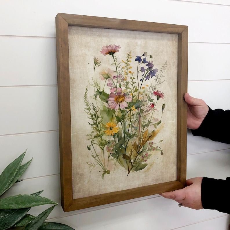 Gathered Wildflowers Framed Flower Canvas Art Farmhouse image 2
