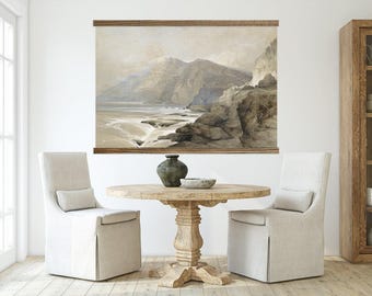 Inexpensive Home Decor Large Artwork - Coastal Mountains Wall Art- Large Hanging Canvas with Wood Frame - XL