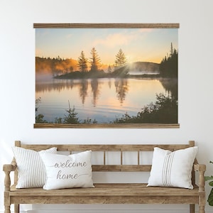 Front Entry Large Canvas Wall Art - Misty Lake - Golden Earth Tones - XL